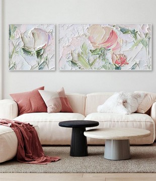 Flowers Painting - Flower dyptych by Palette Knife wall decor